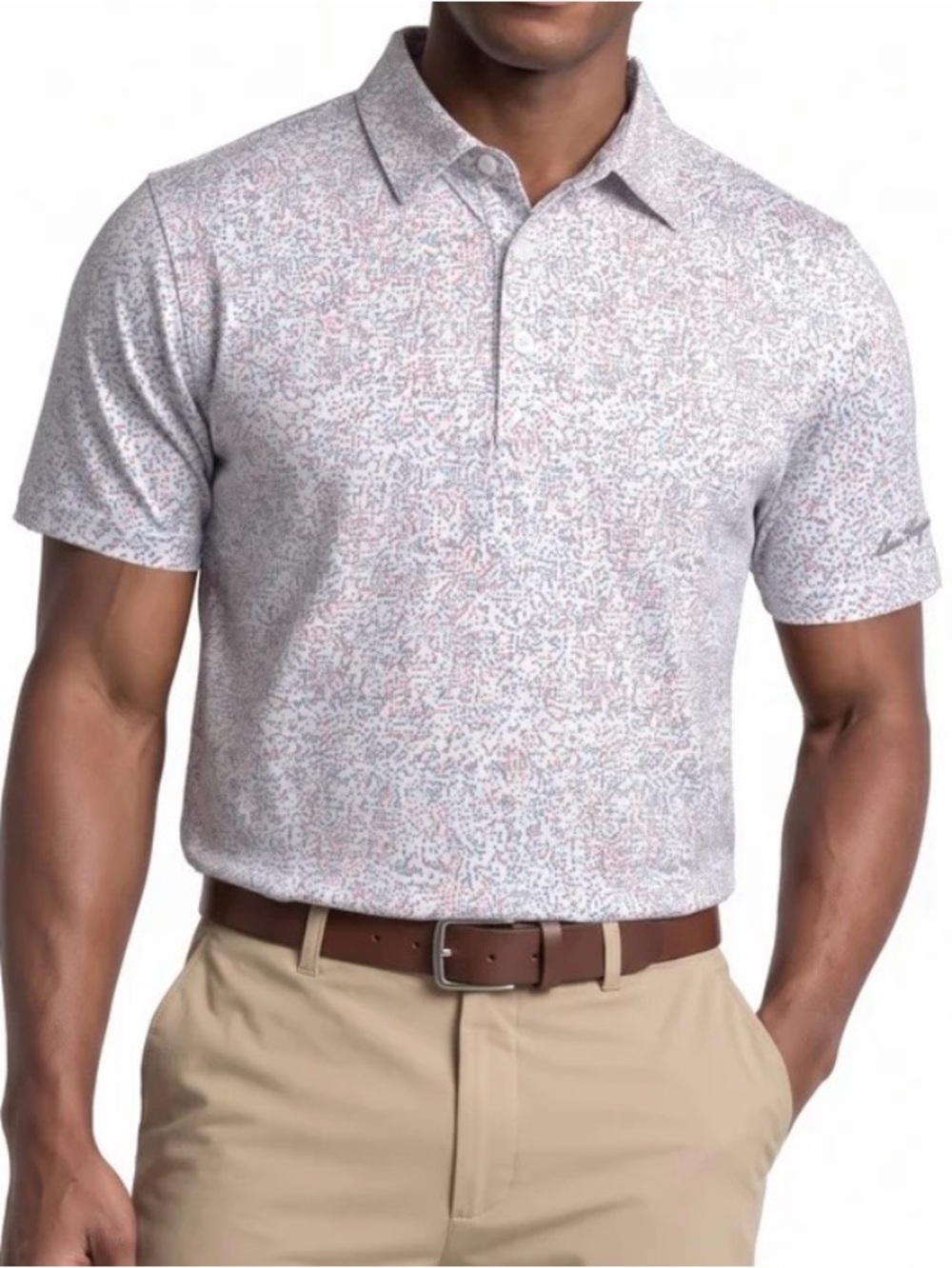 Ben Hogan Men's White Confetti Print Short Sleeve Golf Polo Shirt Size L (36/38)
